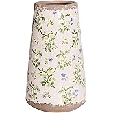 Vintage Ceramic Flower Vase with Floral Crackle Glaze, Rustic Farmhouse Decorative Vase for Home Décor, Table Centerpiece for Mother’s Day, Birthday, or Housewarming