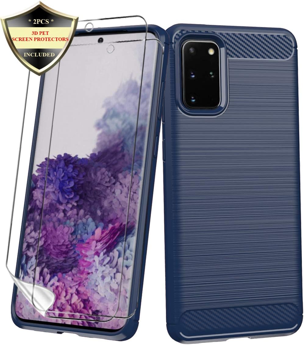 Galaxy S20 Plus Case with Screen Protector[Not Glass], Dahkoiz Shockproof Galaxy S20 Plus 5G Case Slim TPU Bumper Cover Flexible Carbon Fiber Protective Phone Case for Samsung Galaxy S20 Plus, Blue