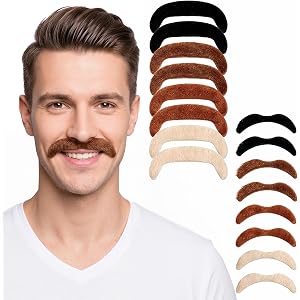 16Pcs Fake Mustache Set for Men & Women, Self Adhesive Fake Mustache Stick On False Facial Hair for Party, Costume, Halloween