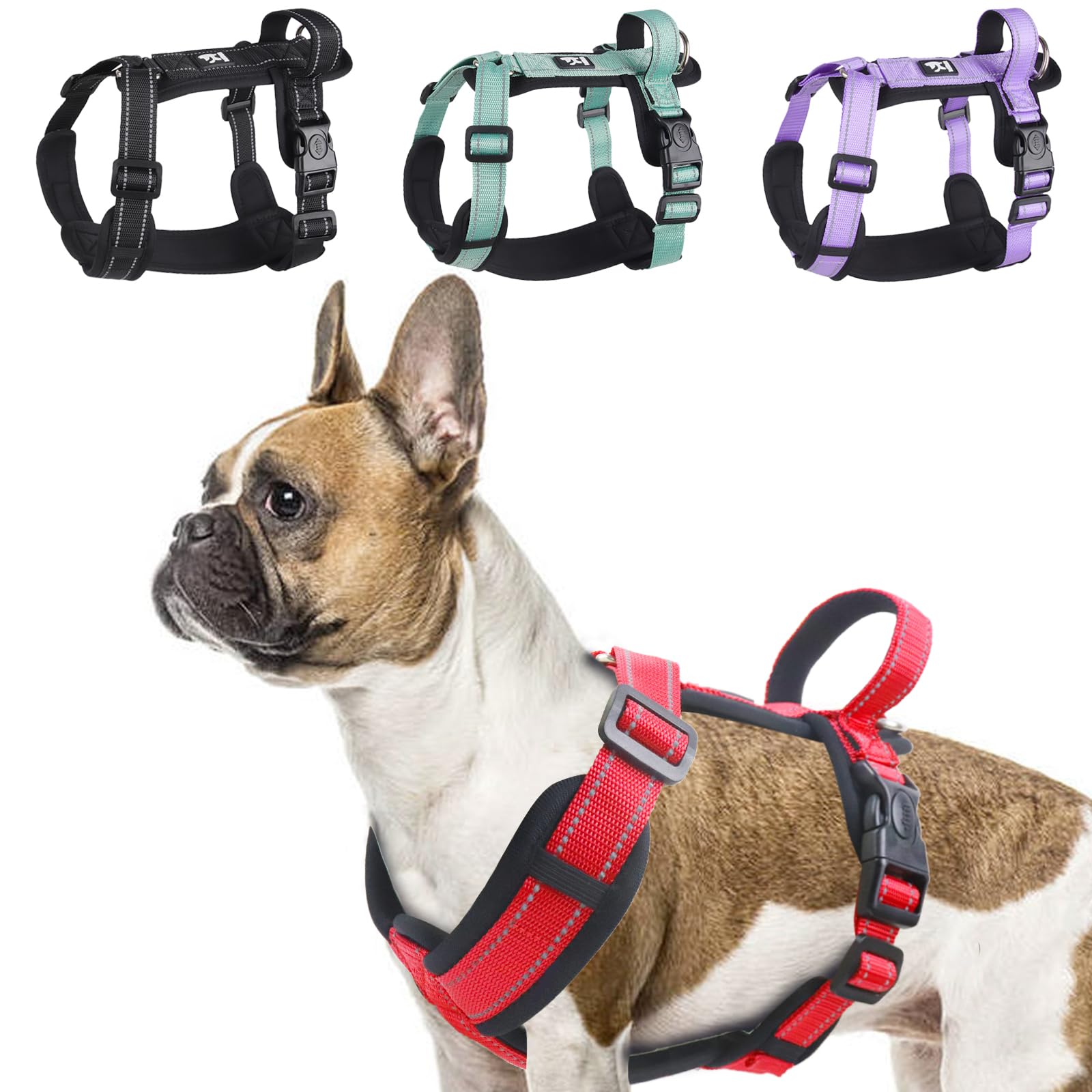 LiebeDD Small Dog Harness, H Shaped Front Clip Dog Harnesses with Handle and Soft Padding, Reflective Dachshund Harness, Easy Walk Dog Harness for Medium Small Dog Puppy, Red, S — image 1