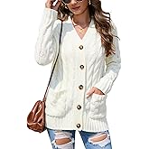 MISSKY Women's Open Front Cardigan Sweater with Pockets Long Sleeve Cable Knit Button Loose Cardigan Sweater Outwear