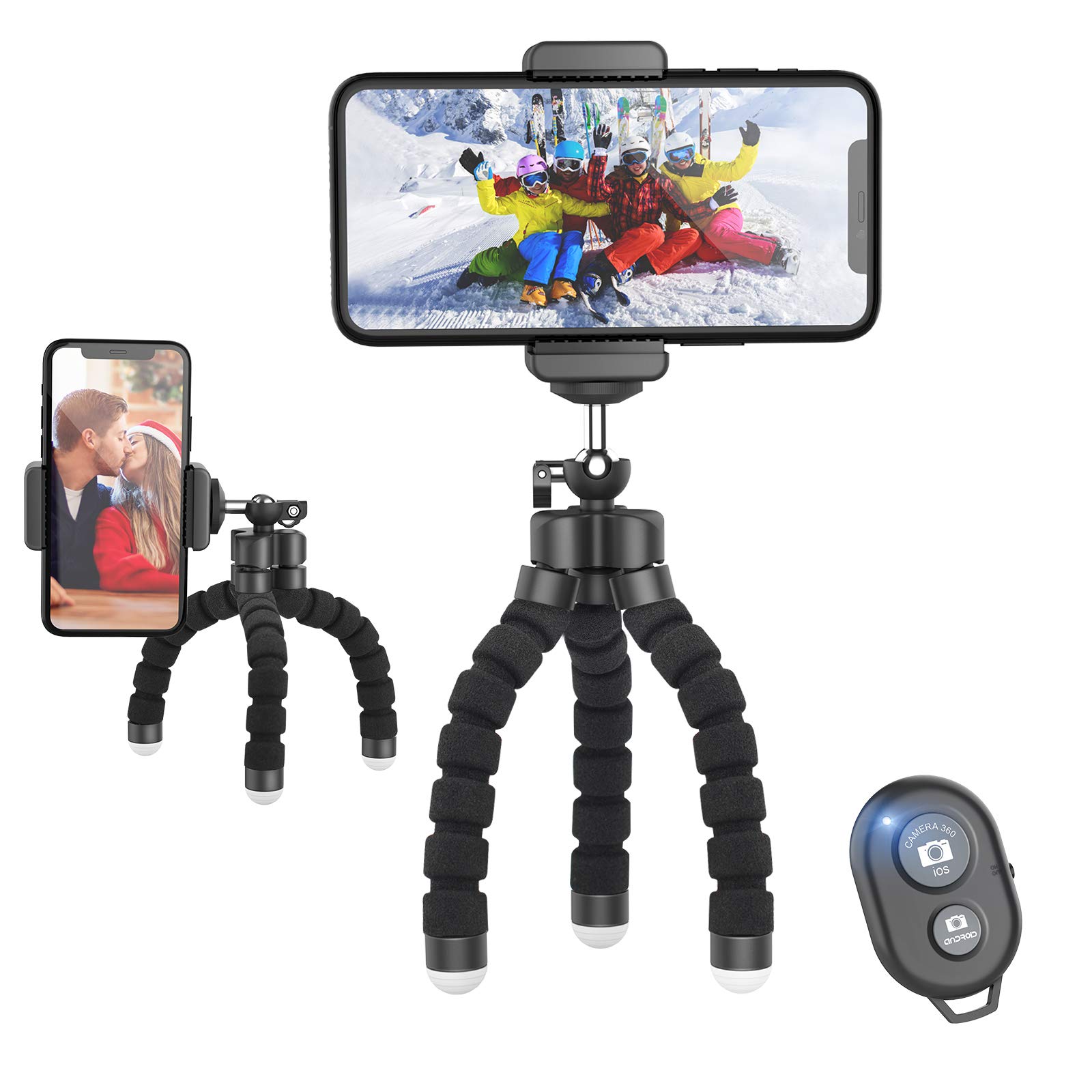 JUMKEET Phone Tripod, Mini Portable Tripod with Bluetooth Control, Flexible Octopus Style Camera Mount Desk Travel Outdoor Compatible with iPhone & Android Phones, Cameras, GoPro