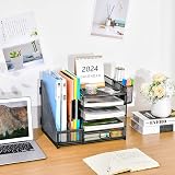 Marbrasse Desk Organiser 5-Tier Tray Drawer 2 Pen Holders Mesh Black view 5