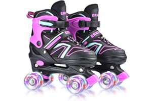ERNAN Roller Skates for Kids Boys Girls Toddler Beginner, Adjustable 4 Sizes Skates for Kids and Youth Teen with Light Up Whe