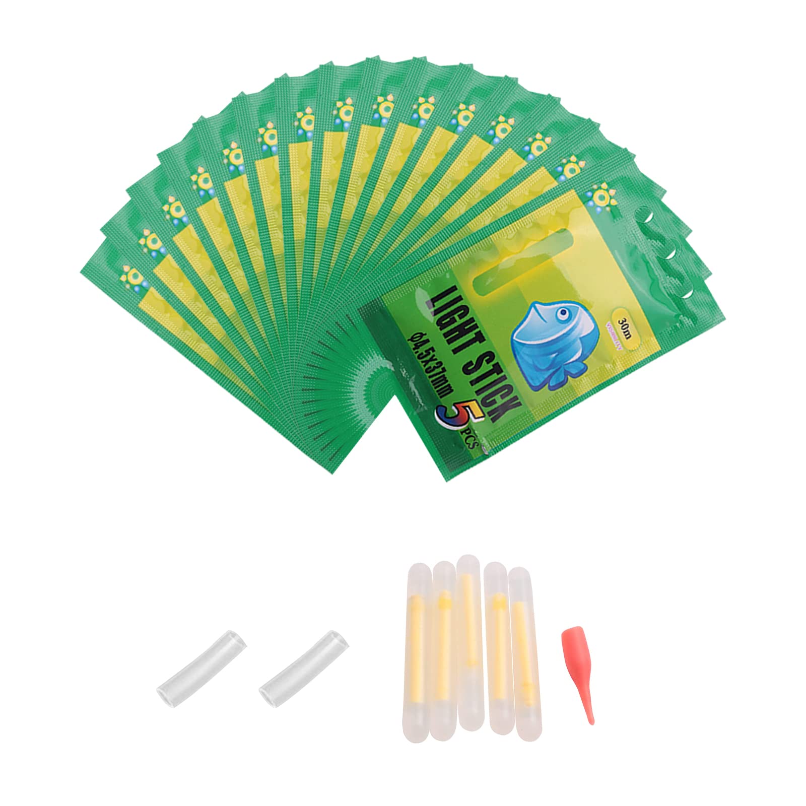 Soolkerr 75 Pcs Night Fishing Luminous Floats Fishing Glow Sticks Fishing Light Sticks for Night Fishing Supplies (15 Packs)