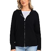 VETLURY Women's Hooded Cardigan Sweater -100% Merino Wool 2-Way Zip Up Hoodie with Pockets Lightweight Zip-front Cropped Knit