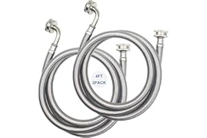 PLUMBINGMASTER 4Ft Washing Machine Hoses, Washer Hoses with 90 Degree Elbows Universal Stainless Steel Washing Machine Supply Lines Braided Washer Hoses for Washing Machine 2 Pack