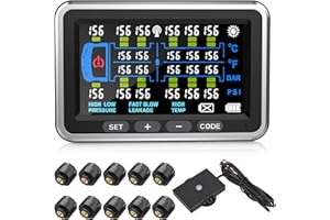 Tyona tire Pressure Monitoring System tpms (0-199PSI) 4.5-inch Screen 10 Sensors TP10 Trailer/RV Truck TPMS Color Display 6 Alert Modes,with Signal Booster tpms for Truck (10 Sensors)