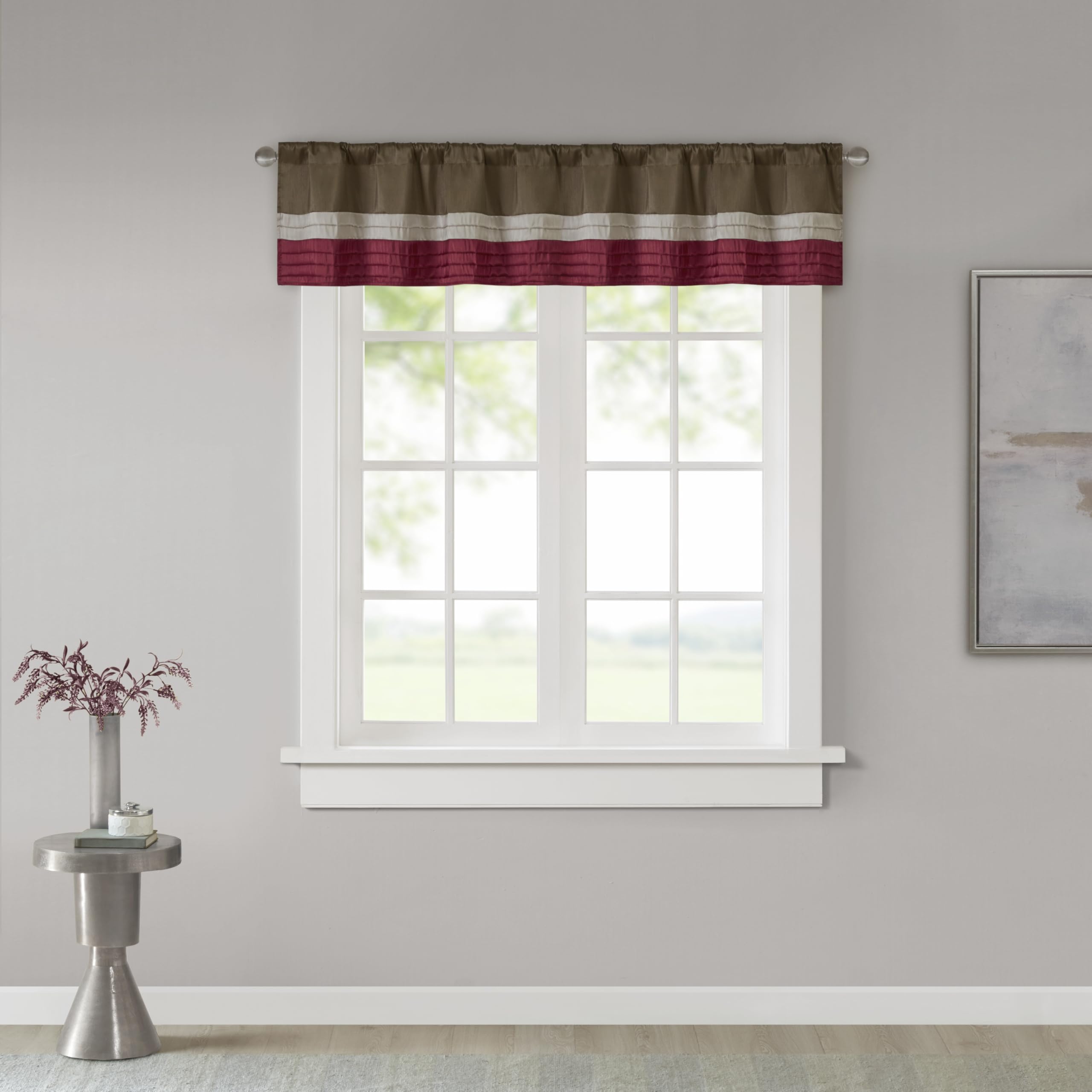 Madison Park Amherst Polyoni Pintuck Teal Gray Window Valance, Modern Rod Pocket Valances for Windows, 50X18, Red