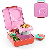 OmieBox Bento Box for Kids - Insulated Bento Lunch Box with Leak Proof Vacuum Insulated Food Jar - 3 Compartments, Two Temperature Zones (Pink Berry)