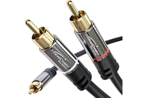 KabelDirekt – RCA/Phono Y Cable – 10ft Long – 1 to 2 RCA/Phono, Stereo Audio Cable (Coax, Male/Male Plugs, Analog/Digital, Adapter for subs/amps/Hi-Fis/Home Theater/receivers, Black)