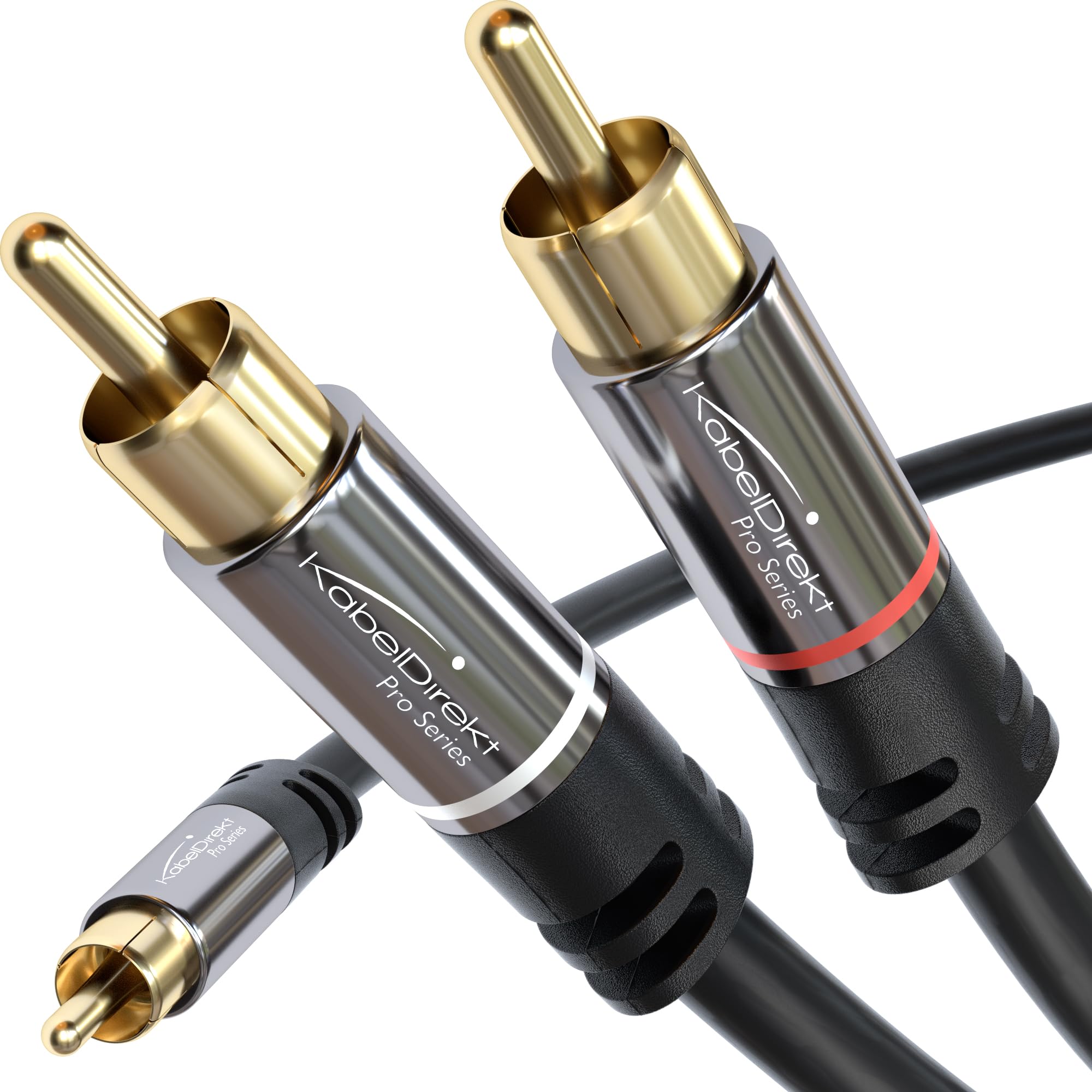 KabelDirekt – Cable RCA/Phono Y – 25 pies de largo – 1 a 2 RCA/Phono, cable de audio estéreo (coaxial, enchufes macho/macho, analógico/digital, adaptador para subwoofers/amplificadores/Hi-Fis/cine en casa/receptores, negro)
