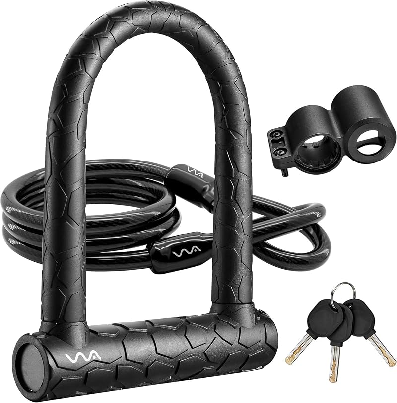 MOMIMO Bike Lock Heavy Duty U Lock with 4ft Cable Shackle 0.86 in Keyed
