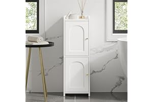 Hzuaneri Bathroom Storage Cabinet, Corner Floor Cabinet with 2 Doors and Adjustable Shelf, Narrow Toilet Paper Cabinets, Bathroom Organizer for Small Spaces, 7.9" D x 9.8" W x 29.5" H White