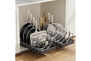 2 Pack Pots and Pans Organizer for Cabinet, Pull out Pots and Pans Organizer Under Cabinet, Pan Organizers Storage with 8 Adj