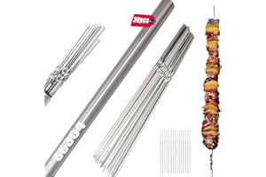 【30-Pack 304 Stainless Steel with Holder】 Titan Skewers for Grilling – Flat BBQ Skewers with Storage Tube | 13.2" Kebab Stick
