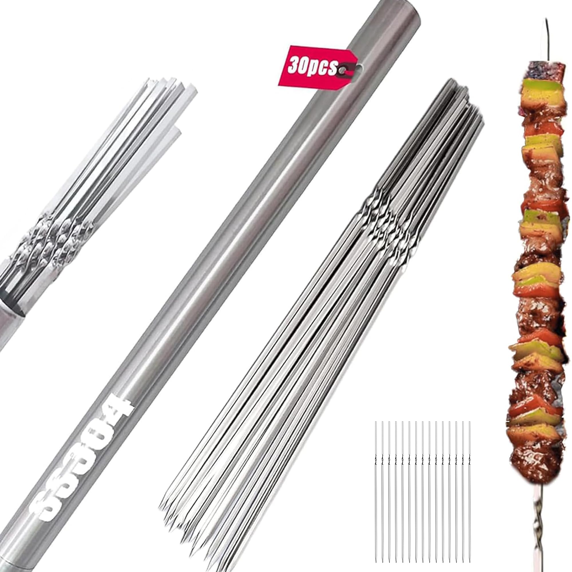 View 1 of ?30-PACK 304 Stainless Steel with Holder?Titan Skewers for Grilling – Flat BBQ Skewers with Storage Tube | Food-Grade, Rust-Proof & Dishwasher Safe | 13.2" Kebab Sticks for Meat, Veggies & Shrimp