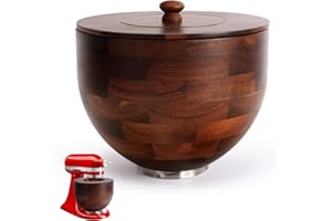 UTJZIB Wood Mixing Bowl Compatible with 4.5-5 Qt Tilt-Head Stand Mixers with Lid Cover - Natural True Acacia Wooden Bowls, 5 