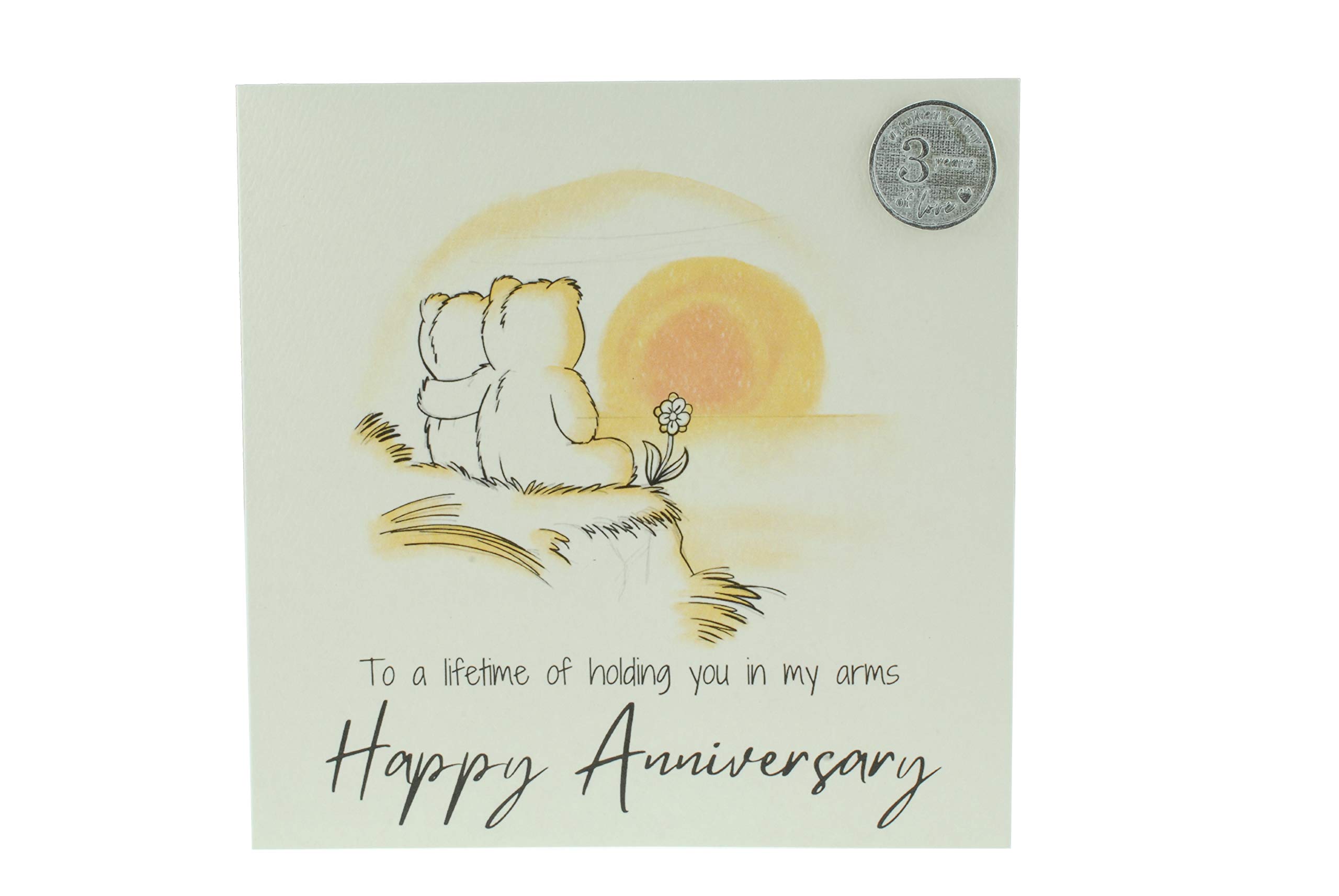 Cute 3 Year Anniversary Card, Sunset Bears – Free Metal 3rd Anniversary Love Token Gift (gc-annisunset03)