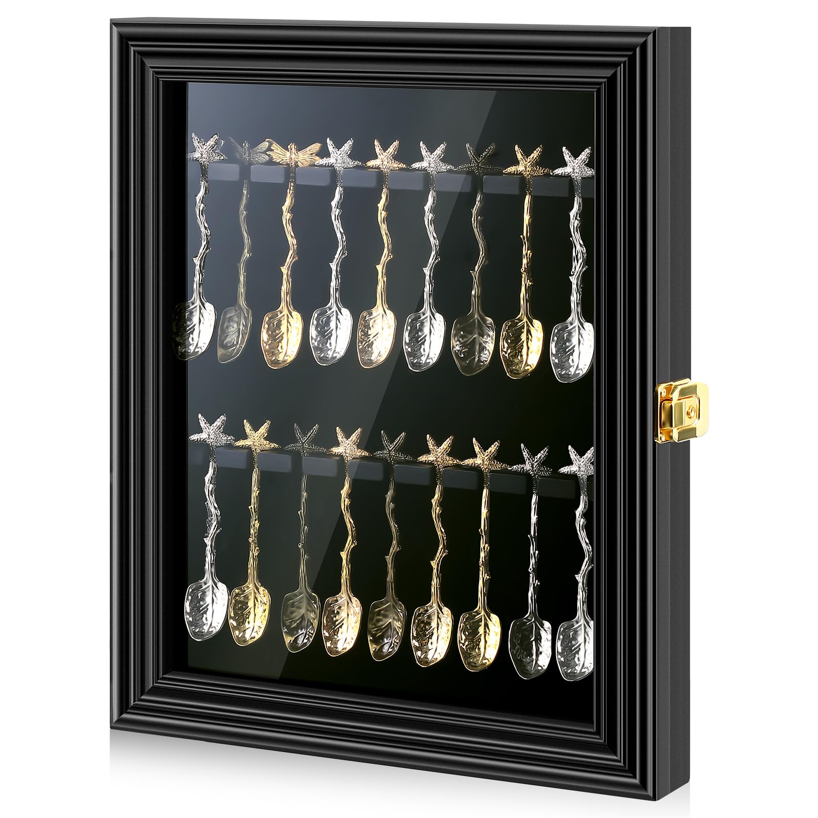 Photo 1 of Silipull 60/36/18 Souvenir Tea Spoon Display Case Wall Mount Wooden Case Cabinet W/98% UV Acrylic Door Lockable Storage Display Box for Teaspoon Collection(Black,18 Souvenir Spoon)