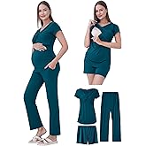 QUNISY Maternity Nursing Pajamas Set 3PCS, Breastfeeding Tops, Adjustable Shorts & Pants, Postpartum Hospital Bag Essentials