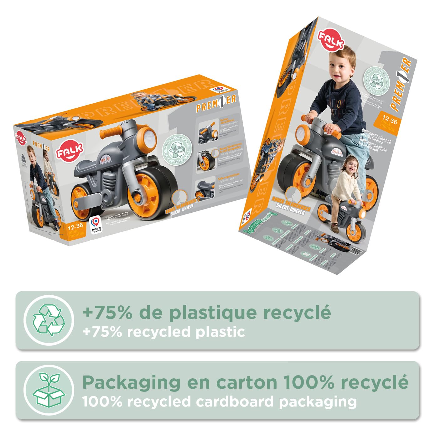 Falk Laufrad Motorrad ab 1 Jahr I Kinder Laufrad & Motorrad Spielzeug mit Hupe & leisen Rädern I Robustes Kinderfahrzeug aus recyceltem Kunststoff I Geschenk zum 1. Geburtstag I Grau 5