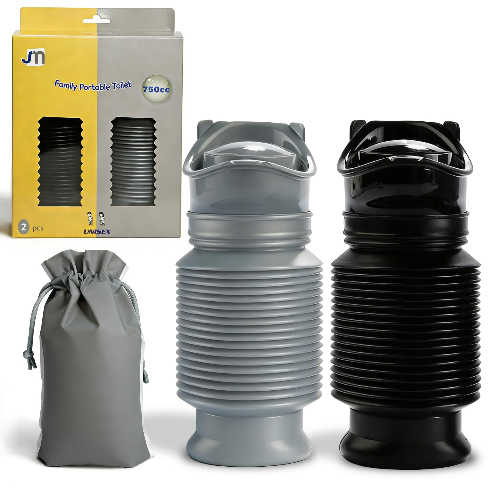 Topcloud Shrinkable Urinal, 2 Pack 750ml Male Female Portable Mobile Toilet Potty Pee Urine Bottle, Reusable Emergency Urinal for Camping Car Travel Traffic Jam and Queuing