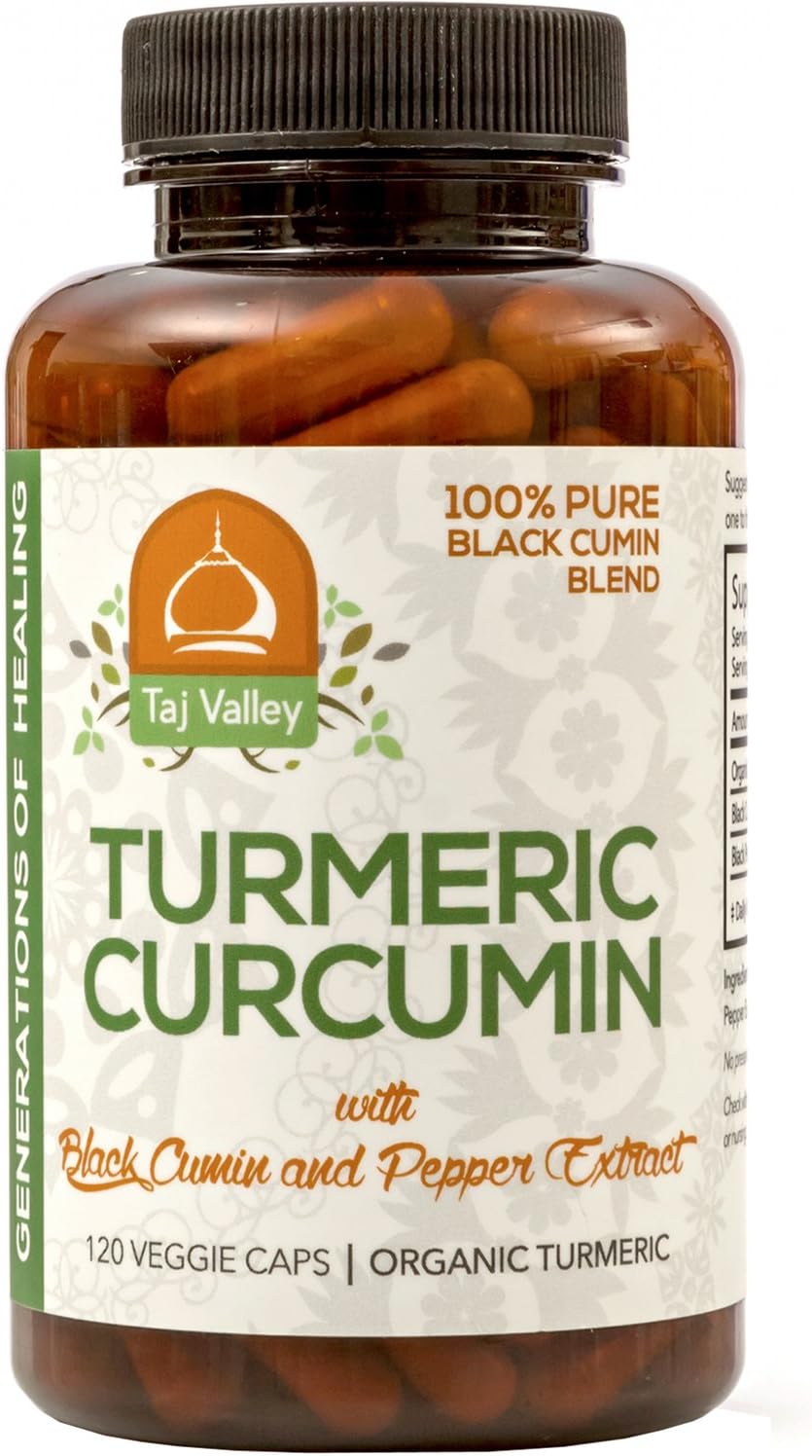 Organic Turmeric Curcumin w/ Black Cumin and Black Pepper Extract - Extra Strength for Maximum Joint and Cardiovascular Wellness - 120 Veggie Capsules