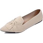 CRRFUR Flats for Womens Bow Comfortable Pointed Toe Ballet Flats with Knit Dressy Flats