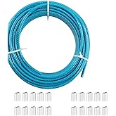 Sunshade Sail Wire, Clothesline, PIUM 1/8" PVC Coated Wire Rope Kits, 7x7 Strand 100Ft Steel Cable for Decking Rails, Sun Shade Sails, Clothesline and Garden Steel Cable Kits
