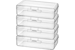 Thintinick 4 Pack Rectangular Clear Plastic Storage Containers Box with Hinged Lid for Beads and Other Small Craft Items (205