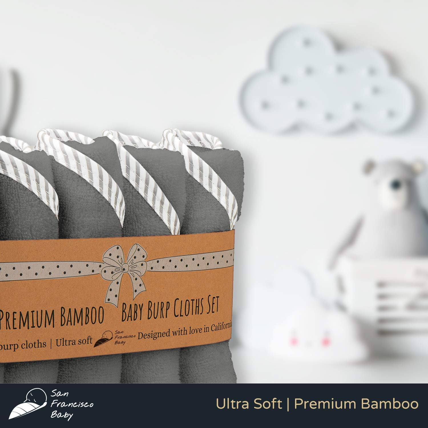 Burp Cloths Unisex 5 Pack Bamboo and Cotton w/ Pacifier Clip - Ultra Soft, Comfortable Fabric - Extra Absorbent Burping Bib for Spit-Ups and Spills - 19 x 9” Baby Burp Cloths Gray: Baby
