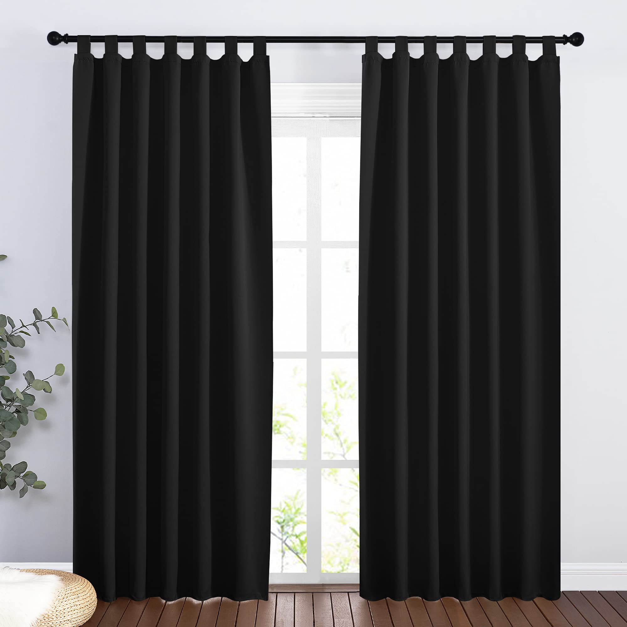 PONY DANCE Tab-Top Thermal Curtain Set of 2 - H 200 x W 140 cm Opaque Black Curtains for Living Room - Heat Insulating — image 1
