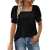 WIHOLL Womens Tops Summer Short Sleeve Shirts Square Neck Spring Outfits 2026 Fashion Clothing Blouses