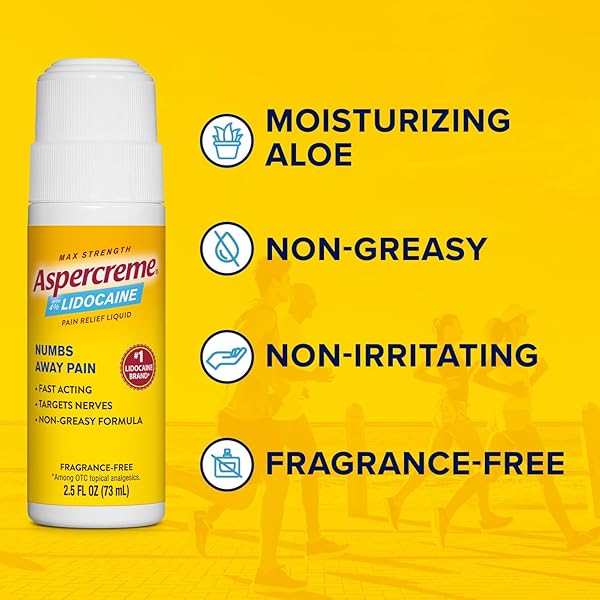 ASPERCREME ODOR FREE MAX STRENGTH LIDOCAINE PAIN RELIEF LIQUID WITH ROLL-ON NO MESS APPLICATOR, 2.5 OZ.