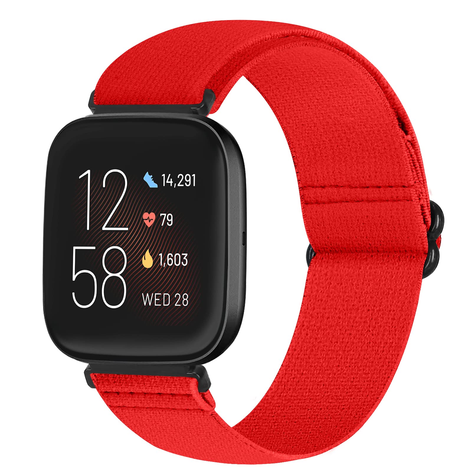 Runostrich Adjustable Elastic Watch Straps Compatible with Fitbit Versa/Fitbit Versa 2 - Nylon Sport Loop Stretch Wristband Replacement Band for Women & Men (China Red)