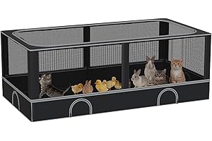 DINMO Small Animal Playpen, Chicken Brooder Box with Cover Top, Pet Fence Indoor, Guinea Pig Cages,Pet Playpen with Waterproof Floor for Hamsters, Hedgehogs, Bunny,Kittens, Chicken,Black
