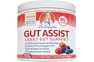 Doctor Danielle Gut Assist - Leaky Gut Repair Supplement Powder - Glutamine, Arabinogalactan, Licorice Root - Supports IBS, Heartburn, Bloating, Gas, Constipation, SIBO from, Berry Flavor