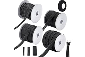 ORIGACH 197 ft Expandable Braided Cable Sleeve, Wire Loom PET Wiring Sleeving with Heat Shrink Tubing, Wire Harness Tape and 