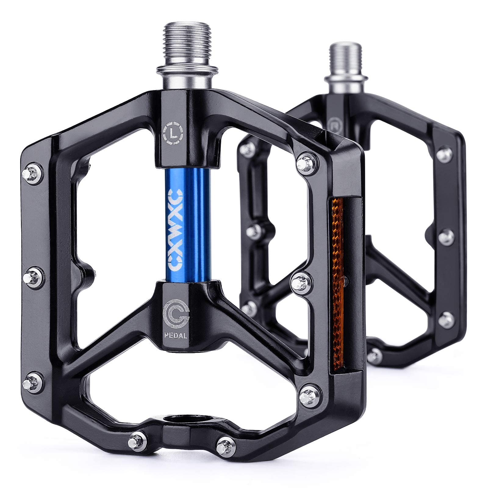 Photo 1 of CXWXC Road/MTB Bike Pedals - Aluminum Alloy Bicycle Pedals - Mountain Bike Pedal with Removable Anti-Skid Nails (D:Black-Blue)