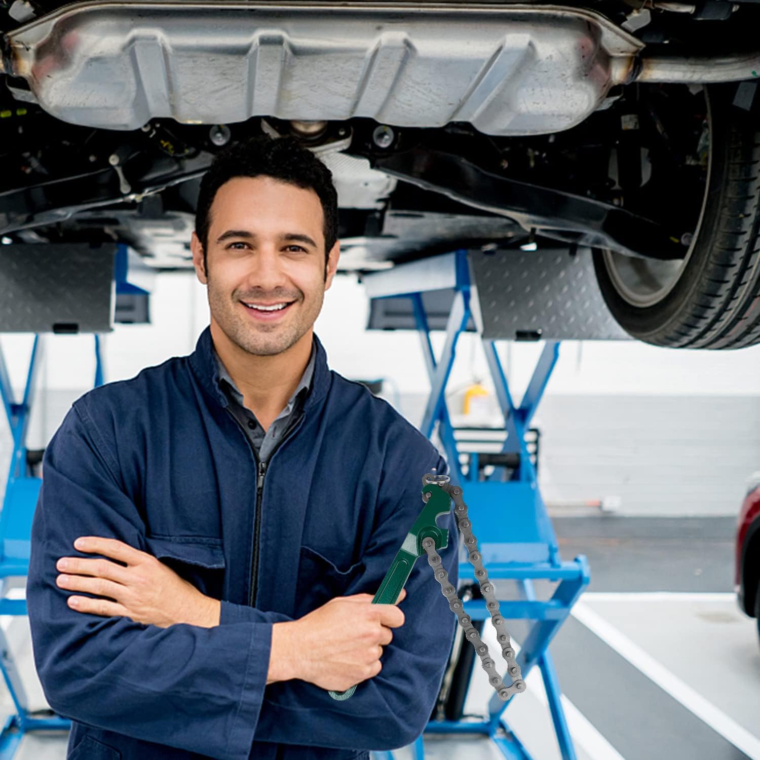 MYLERCT 9 Zoll Ketten Ölfilterschlüssel, Verstellbar, Geeignet für Autowartung, Mechanische Demontage und Installation 6