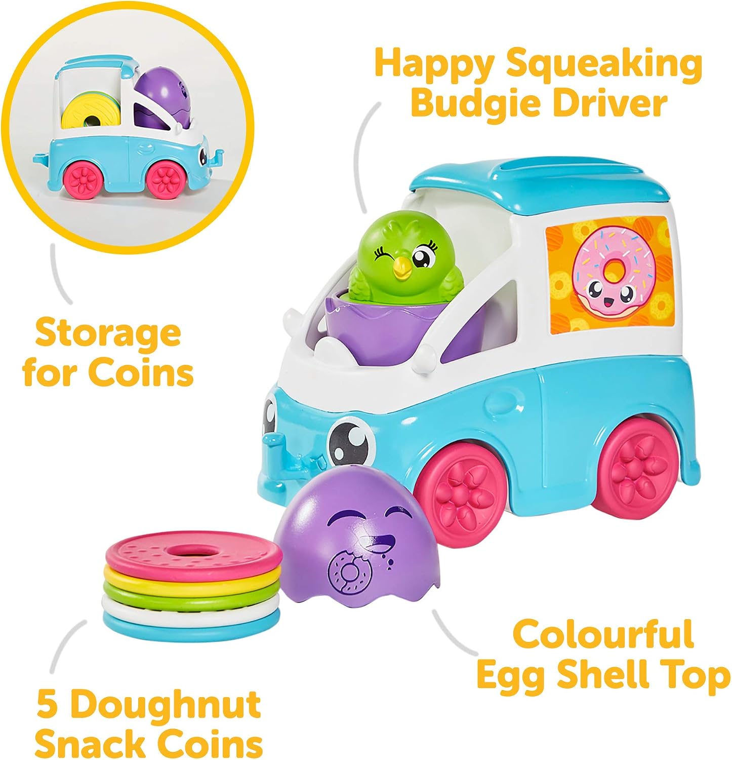 Tomy: Toomies - Fill and Pop Doughnut Truck with Hide and Squeak Egg - Educational Push-Along Play Toy for Toddlers - Image 4