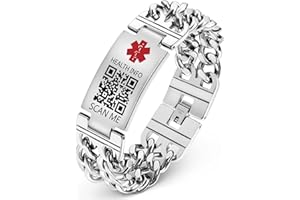 Theluckytag Upgraded Medical Bracelets Men Women with QR Code Medical Alert ID Bracelets - Titanium Steel Wristband Fits Wrists Up 8''-10'' - More Space Custom Emergency Medical ID Info