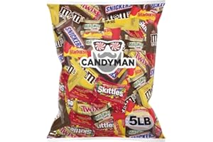 CANDYMAN (5 LBS) Chocolate Candy Bundle with M&M's Milk Chocolate, M&M's Peanut, Skittles, Starburst, Snickers, Milky Way & Twix Individually Wrapped Candy
