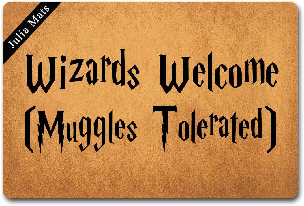 Julia Mats Welcome Mat Prank Gift Kitchen Door mat (23.6 in X 15.7 in) Fabric Top with a Anti-Slip Rubber Back for The Entrance Way Indoor Rug (Wizard Welcome)