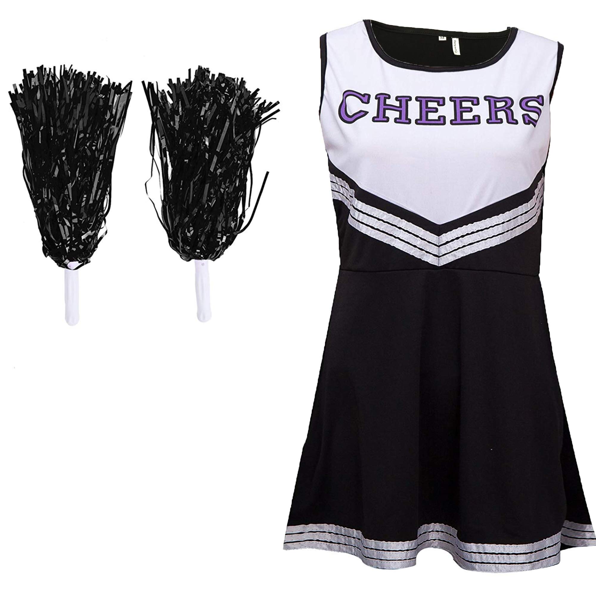 Cherry-on-Top Cheerleader Outfit Uniform Costume Fancy Dress for Halloween Black White X-Small
