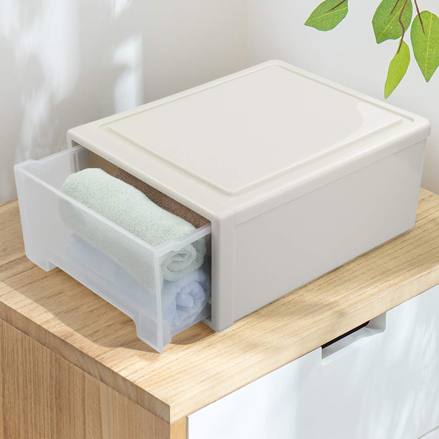 Jandson 18L Stacking Chest Storage Drawer Box Bin, Desktop Office Organizer, 1 Pack, White, 17.5 Quart - Image 5