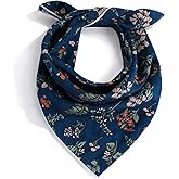 Josojoou Navy Blue Floral Bandana, 21.7" Square Cotton Bandana Headscarf Hair Handkerchief, Women Bandanas Headbands for Beach Camping Running