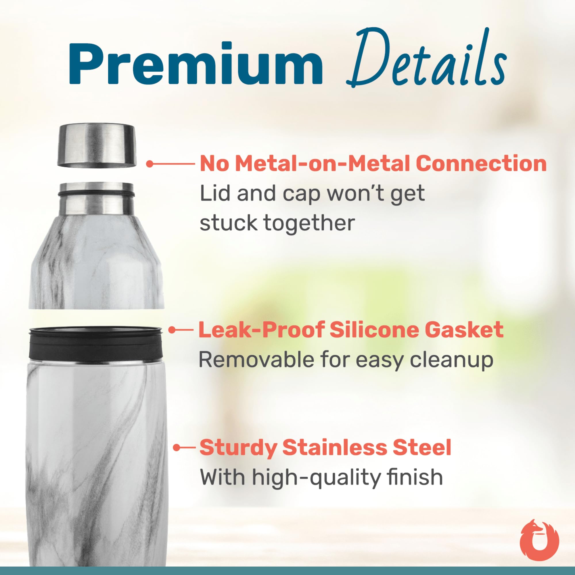 SNOWFOX Premium Vacuum Insulated Stainless Steel Cocktail Shaker, Home Bar Accessories, Elegant Drink Mixer, Leak, Proof Lid With Jigger & Built, In Strainer, Gold, 22oz.
