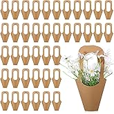 Yuanan 50 PCS Kraft Paper Flowers Gift Bags, Flower Bouquet Holder Flower Bags for Bouquets with Handle for Weddings, Graduation Ceremonies, Valentine's Day, Thanksgiving and Florist Decorations